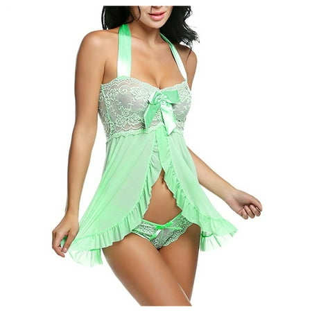 

DORKASM Women s Mesh See Through Babydoll Nightgown Halter Chemise Teddy Sexy Lingerie Mint Green M