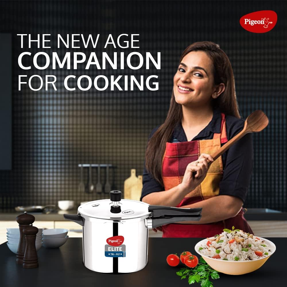 Elite Tri-Ply Stainless Steel Body Outer Lid Pressure Cooker Induction and Gas Stove Compatible 3 L - Silver