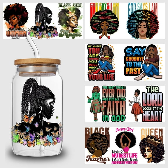 5pcs DIY UV DTF Transfer Stickers, For Glass Tumbler, Waterproof Decals, Plastic Adhesive Label For Bottles And Cups Decor