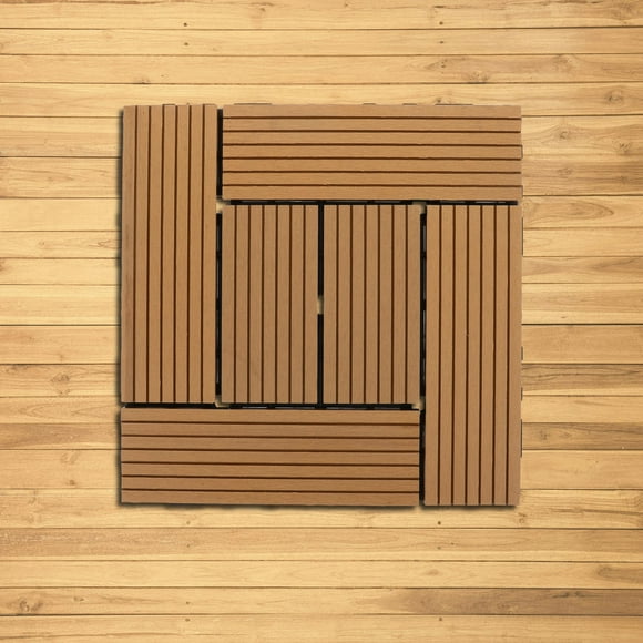 SHOWERORO Deck Flooring Plastic Interlocking Tiles For Balcony Patio 1Pcs Coffee Square Slip Resistant Outdoor Space