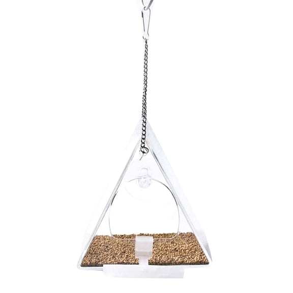 Acrylic Window Bird Feeder with Suction Cup & Chain Clear Bird Bowl for Bird Watching Inside Outside