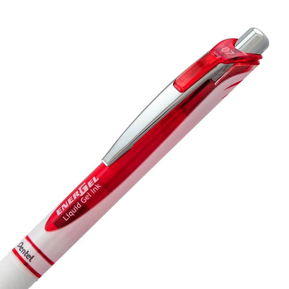 Pentel EnerGel Pearl Retractable Liquid Gel Pen, (0.7mm) Metal Tip, Medium Line, Red Accent, Red Ink, Pack of 12