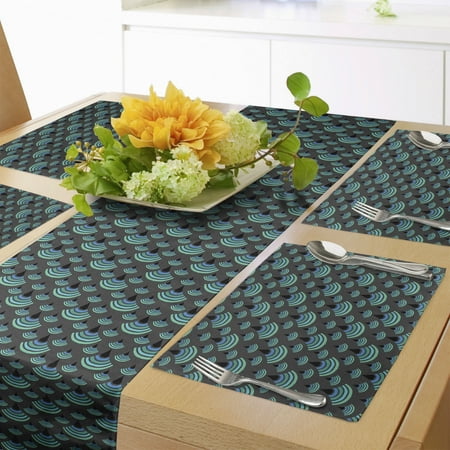 

Geometric Table Runner & Placemats Vintage Trippy Half Circled Vertical Crescent Japanese Print Set for Dining Table Decor Placemat 4 pcs + Runner 12 x72 Jade Green Charcoal Grey by Ambesonne