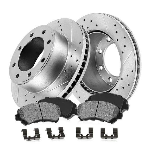 Callahan Brake Parts Brake Kit for Ford F-250 1995-1999, Ford F-250 HD 1997, Ford F-350 1995-1997 Front Drilled and Slotted Brake Rotors with Metallic Brake Pads EBYK038318