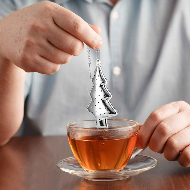 Fiudx Filtro de Té con Forma de Árbol de Navidad, Tetera de Acero Inoxidable 304, Cierre Fácil y Gancho para Colgar, Gran Capacidad, Multifuncional, Ideal para Relajarse a La Hora Del Té, Tamaño 9 X
