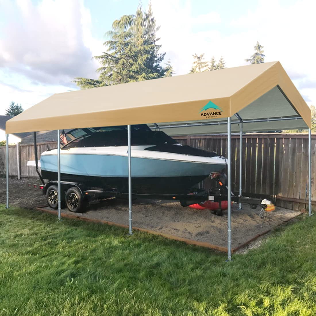 ADVANCE OUTDOOR Adjustable 10' x 20' x 10.8' Beige Carport