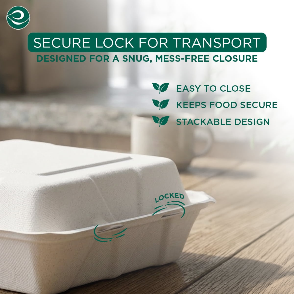 Eco-Friendly Compostable Bagasse Clamshell Containers - 9 x 9 Inches, 50 Count