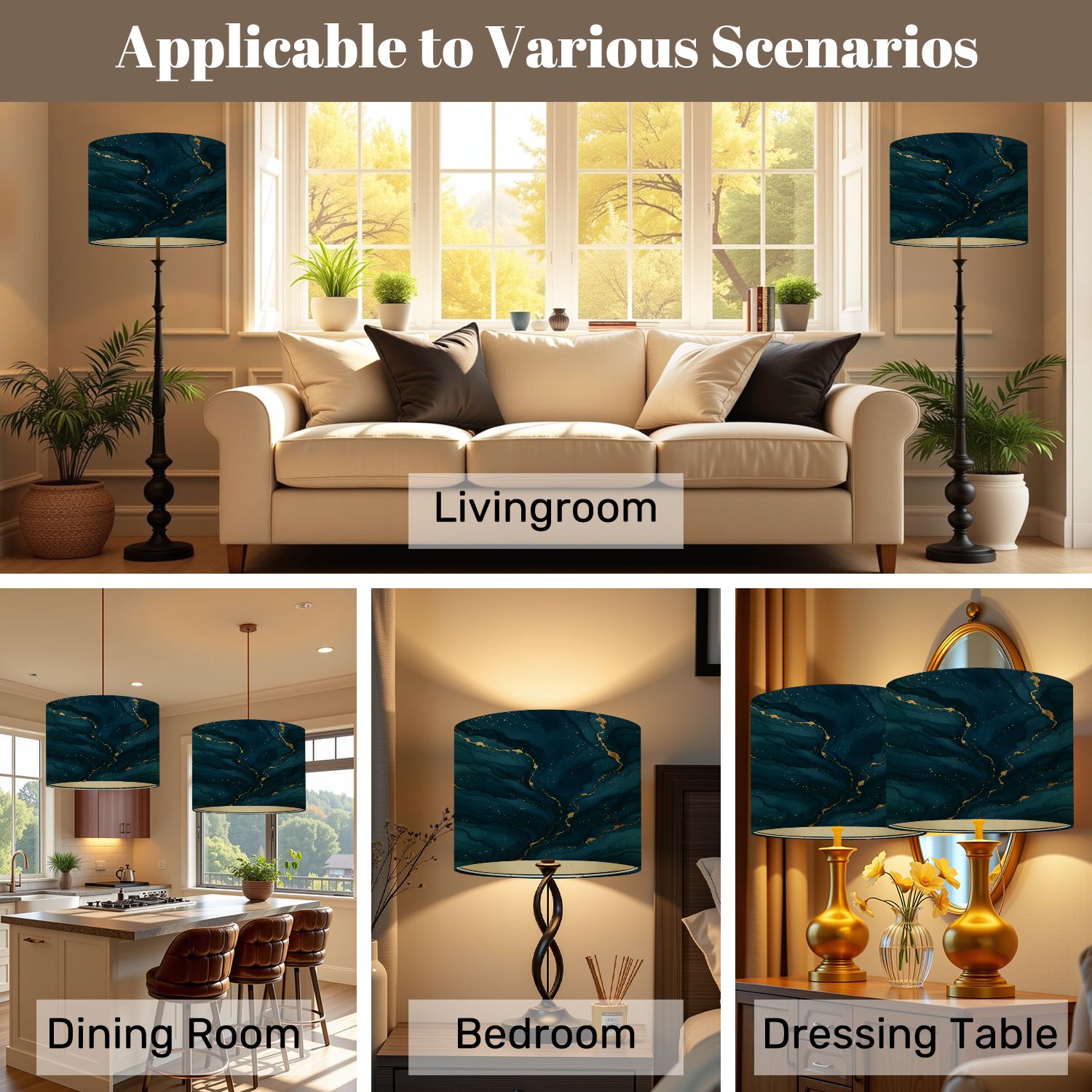 Lampshades 2 Pack Modern abstract luxury for birthday greeting poster navy blue 13"x13"x10" Light Shade for Table Lamps Floor Lamps Drum Lamp Shades Lampshade Replacement Easy Assembly