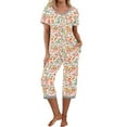 thumbnail image 2 of YUGYXL Womens Capri Pajama Sets Short Sleeve Sleepwear Top and Capri Pants Trendy Printed 2 Piece Loungewear with Pockets Orange M, 2 of 5