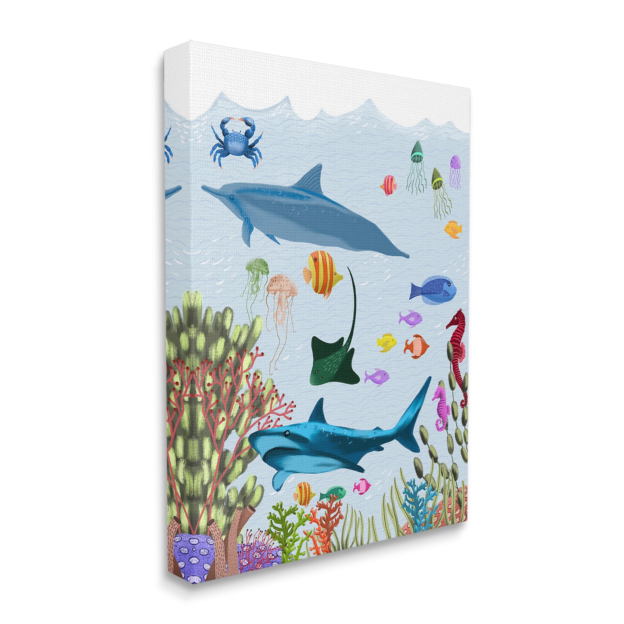 Stupell Industries Sharks & Fish Underwater Animals & Insects Painting Gallery Wrapped Canvas Art Print Wall Art, 30 x 40