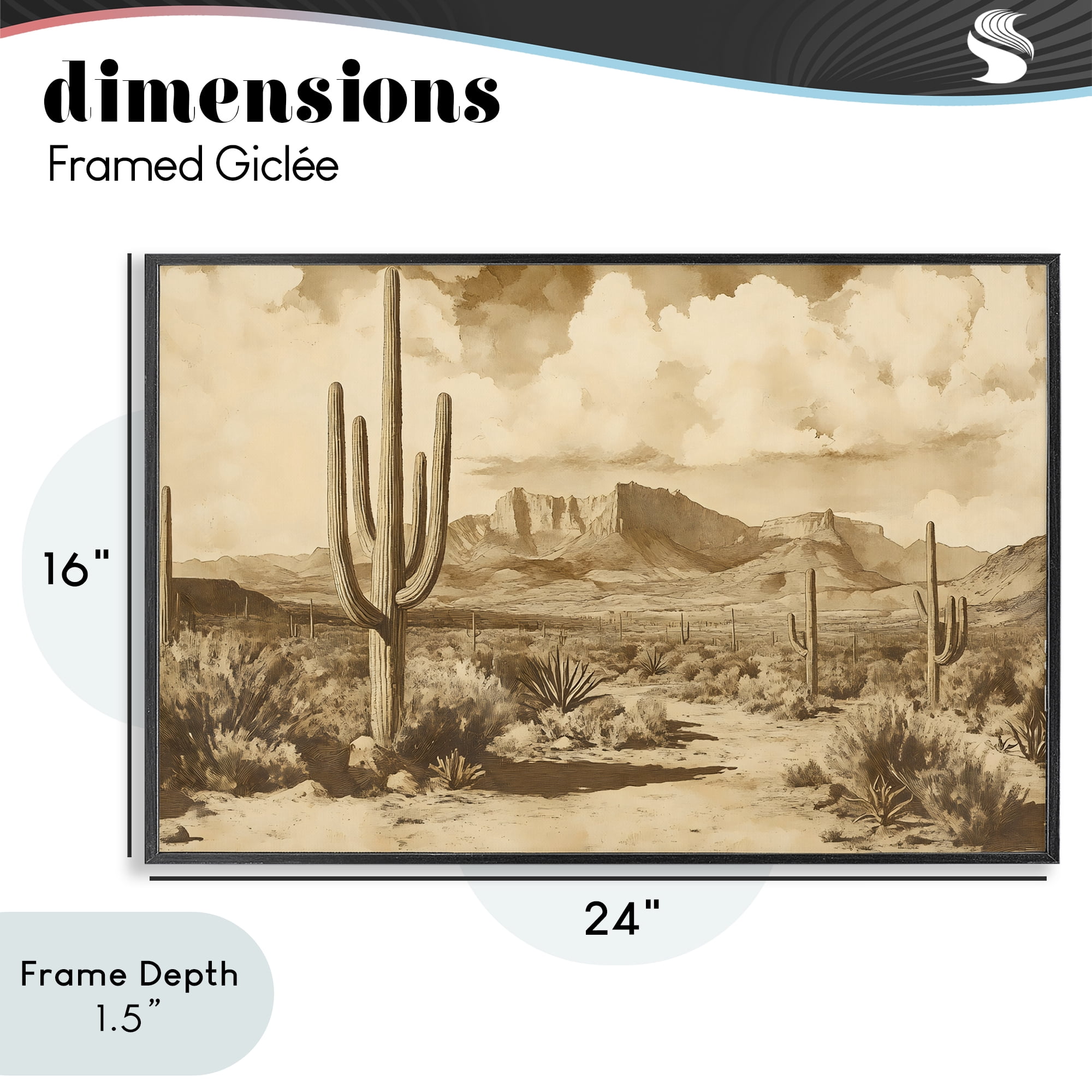 Stupell Industries Vintage Desert Peaks with Saguaro Black Framed Giclee Art, design by Franklyn Gregory