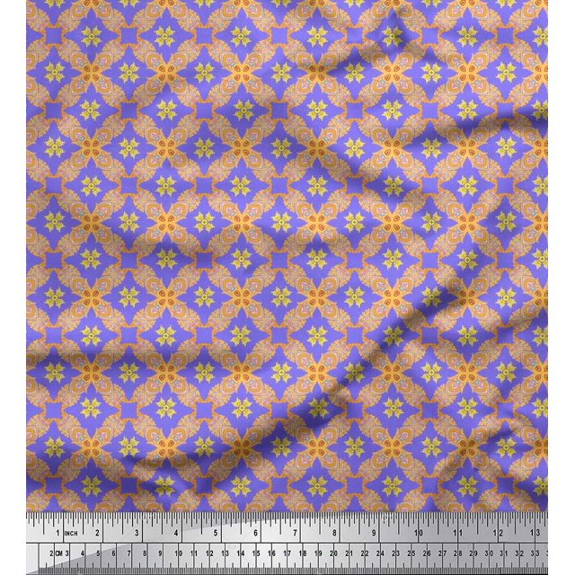 Soimoi Crepe Silk Fabric Check & Moroccan Ethnic Print Sewing Fabric Yard 42 Inch Wide