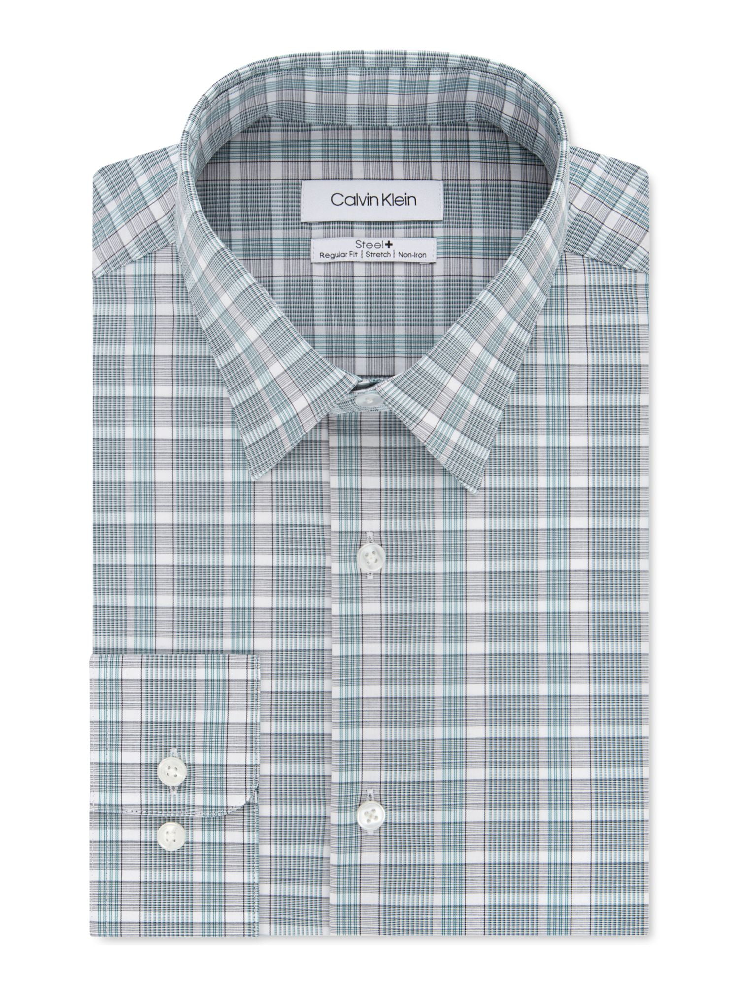 CALVIN KLEIN Mens Green Plaid Collared 