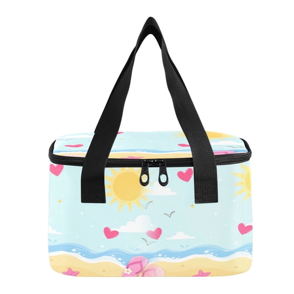 6L Insulated Lunch Bag Square Handheld Cooler Tote Beach Summer Vacation Hearts Reusable Thermal Bag with Polyester & Aluminum Lining for Work Picnic Travel