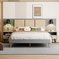 thumbnail image 3 of Harper & Bright Designs Queen Size Platform Bed with 2 Nightstands and 2 Lamps, Wooden Queen Bed with Headboard, Rattan and Wood Combination, Gray, 3 of 16