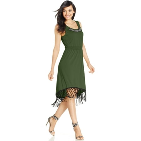 - NY Collection Women's High-low Fringed Hem Cypre Dress Size M