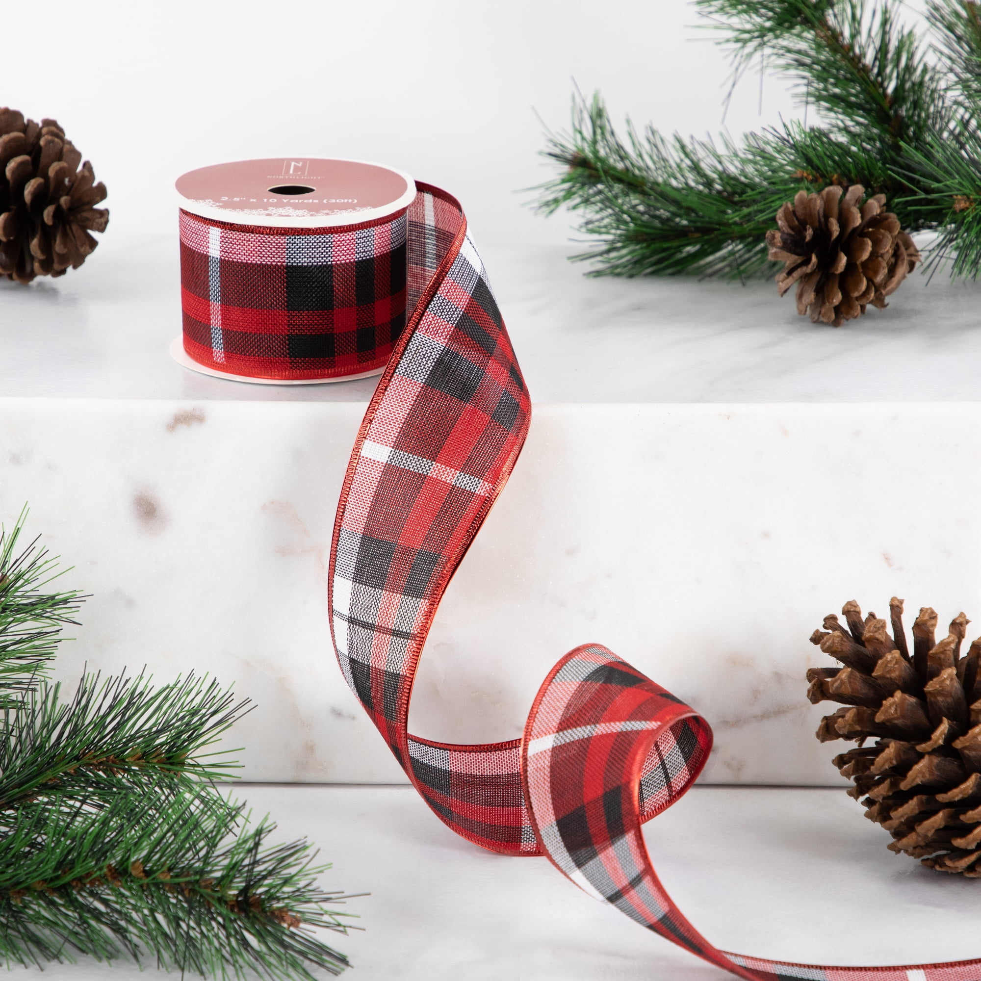 Northlight Red and Black Plaid Wired Craft Christmas Ribbon 2.5" x 10 Yards