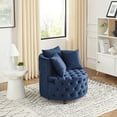 thumbnail image 3 of DEALTOPS Velvet Upholstered Swivel Chair for Living Room, with Button Tufted Design and Movable Wheels, Including 3 Pillows-Blue, 3 of 10