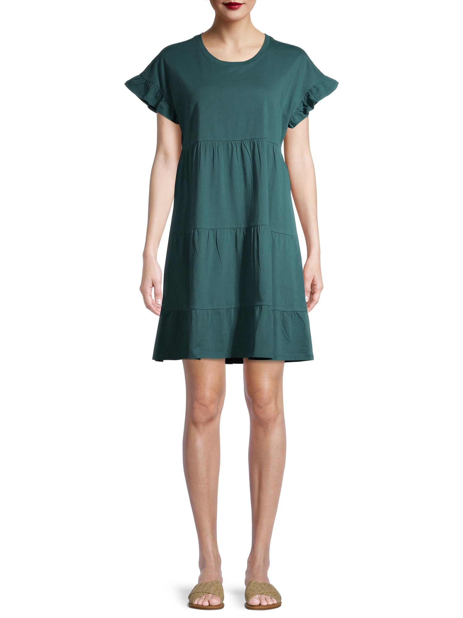 Time and Tru Time and Tru Women's Flutter Sleeve Tiered Dress