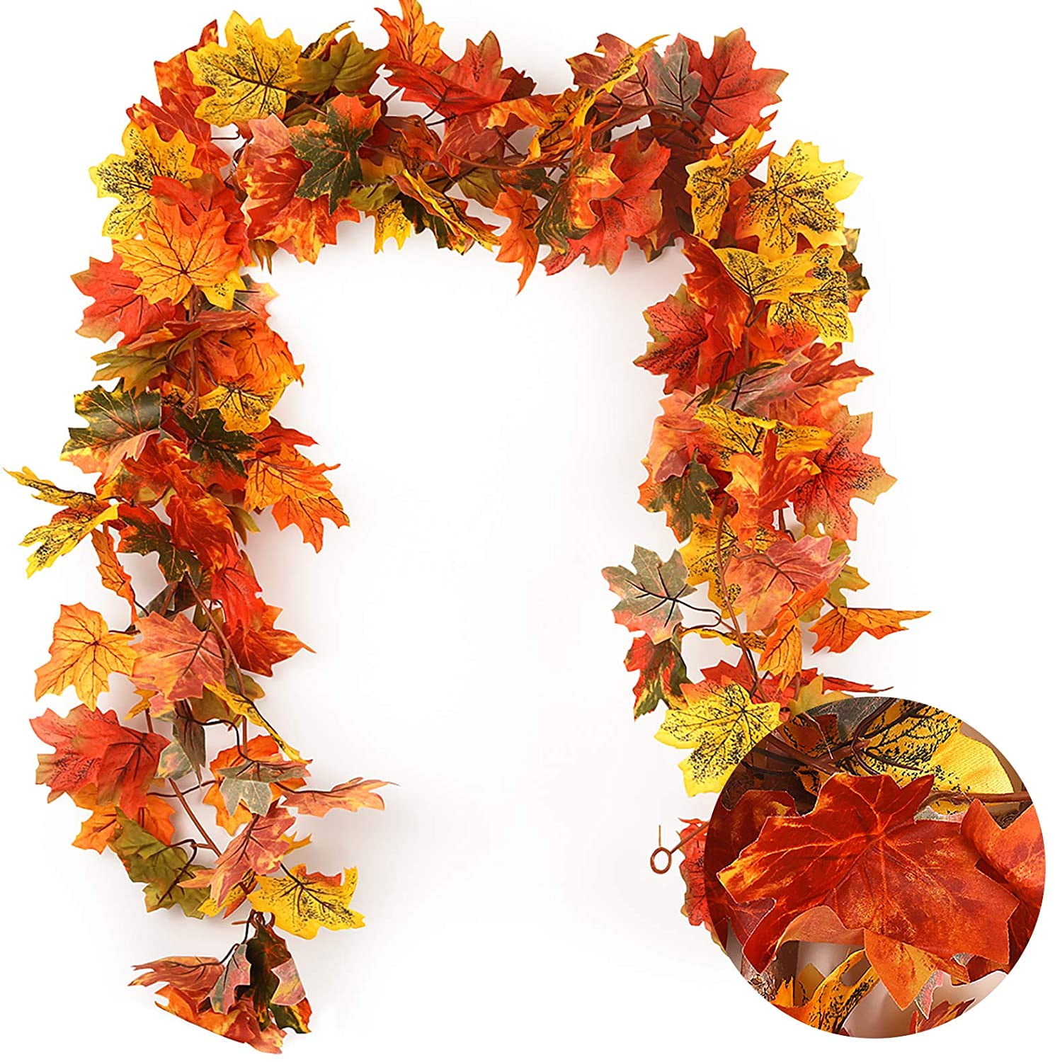 RECUTMS 2 Pack Fall Maple Garland - 5.8 ft/Pcs Hanging Leave Vines for Home Wedding Party Decor