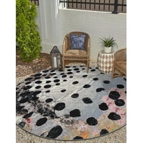 Unique Loom Outdoor Modern Collection Area Rug - Mira (6' 1" Round White and Black/Gray)