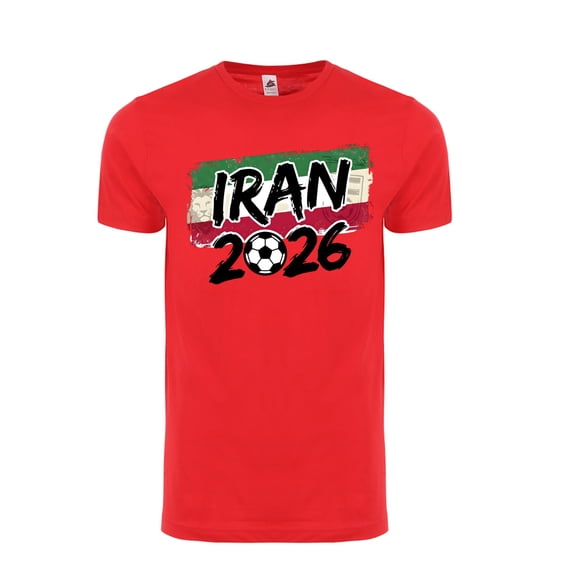Iran Flag Soccer T-Shirt WC 2026 | Adult Unisex Football Fan Tee | 100% Cotton Shirt - Red - S