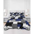 thumbnail image 2 of Quilt King Size Bedding Set, Navy Blue Black Geometric Reversible Summer Quilt 3 Pieces, Modern Abstract Art Block Lightweight Bedspreads Coverlets with 2 Pillow Shams for All Seasons, 2 of 5