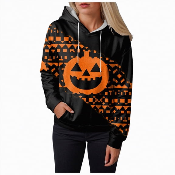 Godom Halloween Hoodies for Women 2025 cute Pumpkin Face Print Essentials Hoodie Sweatshirts Pullover