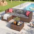 thumbnail image 4 of Patio Furniture Set - Lofka 5-Piece All Weather Wicker Patio Conversation Set with Removable Washable Cushions, Tempered Glass Table, 2 Pillows, Gray, 4 of 10