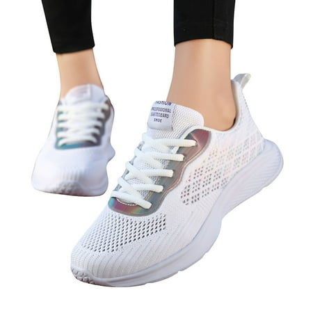 

Cathalem Ladies Shoes Fashion Casual Mesh Breathable Lightweight Damping Absorbing Soft Sole Lace Up Club C Double Sneaker Womens White 8