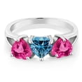 thumbnail image 2 of Gem Stone King 925 Sterling Silver 3-Stone Ring Heart Shape Persian Blue Moissanite and Created Sapphire Pink (2.40 Cttw, Size 9), 2 of 3