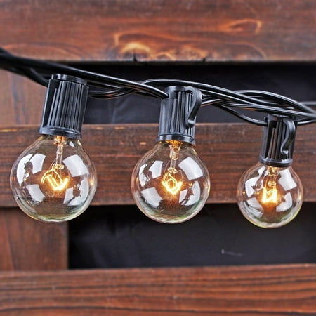 Globe String Lights Black Wire Ktaxon 25 Foot Garden Globe String Lights,25 Sockets With 29pcs G40 Clear Edison Vintage Bulbs,Great for Patio Occasion Party Wedding(Green/White/Black Wire) ()