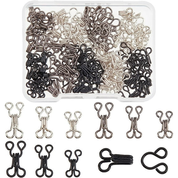 90Sets 3 Sizes Sewing Hooks and Eyes Closure Iron Bra Hooks Replacement with a Plastic Box