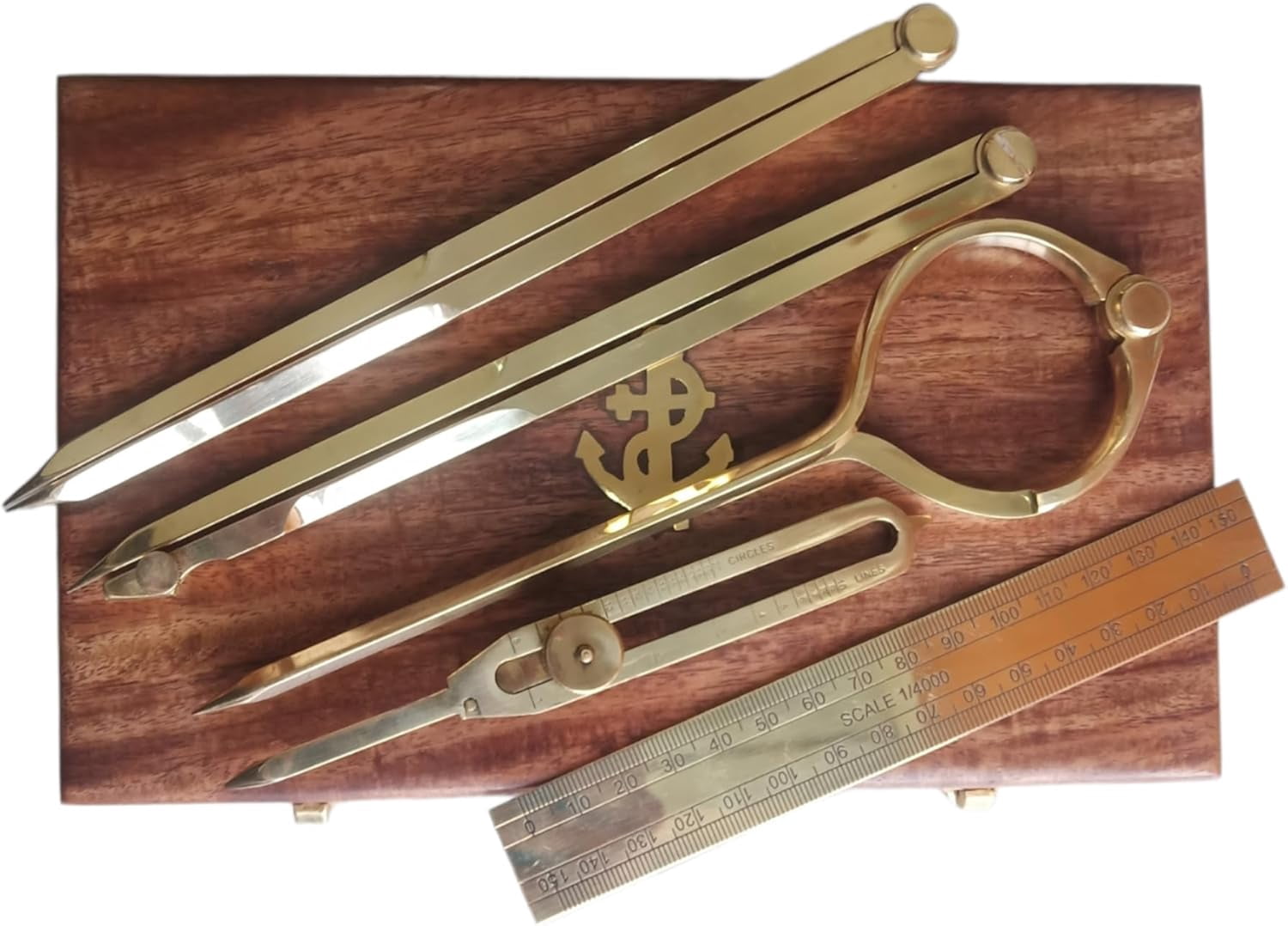 Proportional Divider Set of 5, Full Brass dividers with Executive Handmade Leather Roll Tools Bag, Single Handed 8" Brass Navigation Dividers Compass Set for Maritime, Naval, Geometry and Drafting.