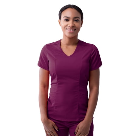 Adar Pro Scrubs For Women - Modern V-Neck Scrub Top - P7002 - Wine - XS