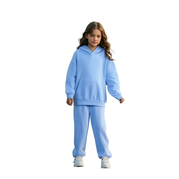Kids Toddler Sweatsuit 2PC Long Sleeve Sky Blue Hooded Sweatsuits Pullover Jogger Set Warm Fall Winter Clothes Teen Outfits for Girls 1-2 Years Trendy Boys Girls Fashion