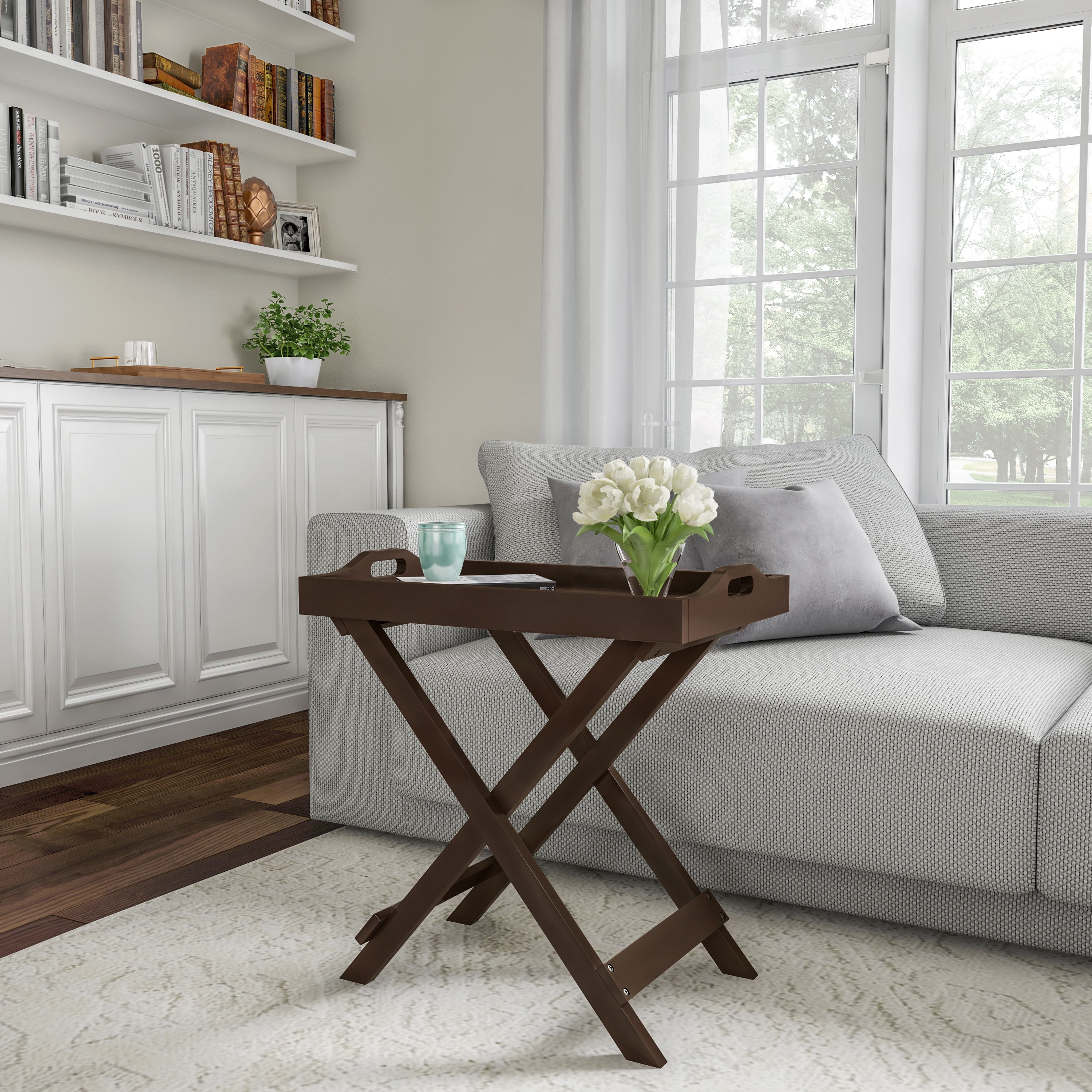 Lavish Home Folding TV Tray Table - Contemporary Side Table with Removable Tray Top (Brown)