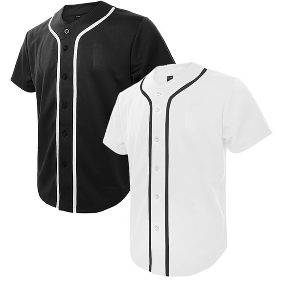 TOPTIE 2 Pack Men's Baseball Jersey Button Down Jersey Short Sleeve Shirt-Black White-M