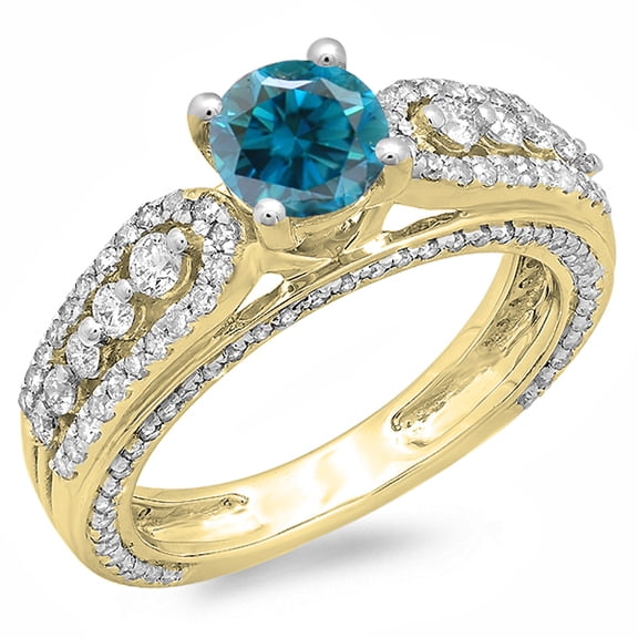 Dazzlingrock Collection 1.75 Carat (ctw) 14K Blue & White Diamond Vintage Bridal Engagement Ring 1 3/4 CT, Yellow Gold, Size 5.5