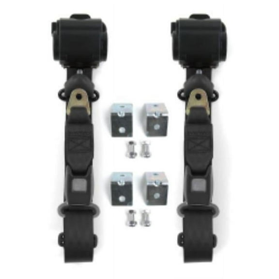 Ford Truck 1967-1979 Standard 3 Point Black Retractable Bucket Seat Belt Kit with Bracketry - 2 Belts