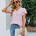 thumbnail image 4 of Jdlsppl Women's Short Sleeve Blouse Soft Shirt Top Ruffle Loose V Neck Puff Sleeve Fall Cool Spandex Chiffon T Shirt Light Pink Large, 4 of 4