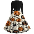 thumbnail image 3 of Vestido vintage de Halloween para mujer, manga larga, top negro con estampado de calabaza, falda con vuelo, disfraz de fiesta retro, 3 of 3