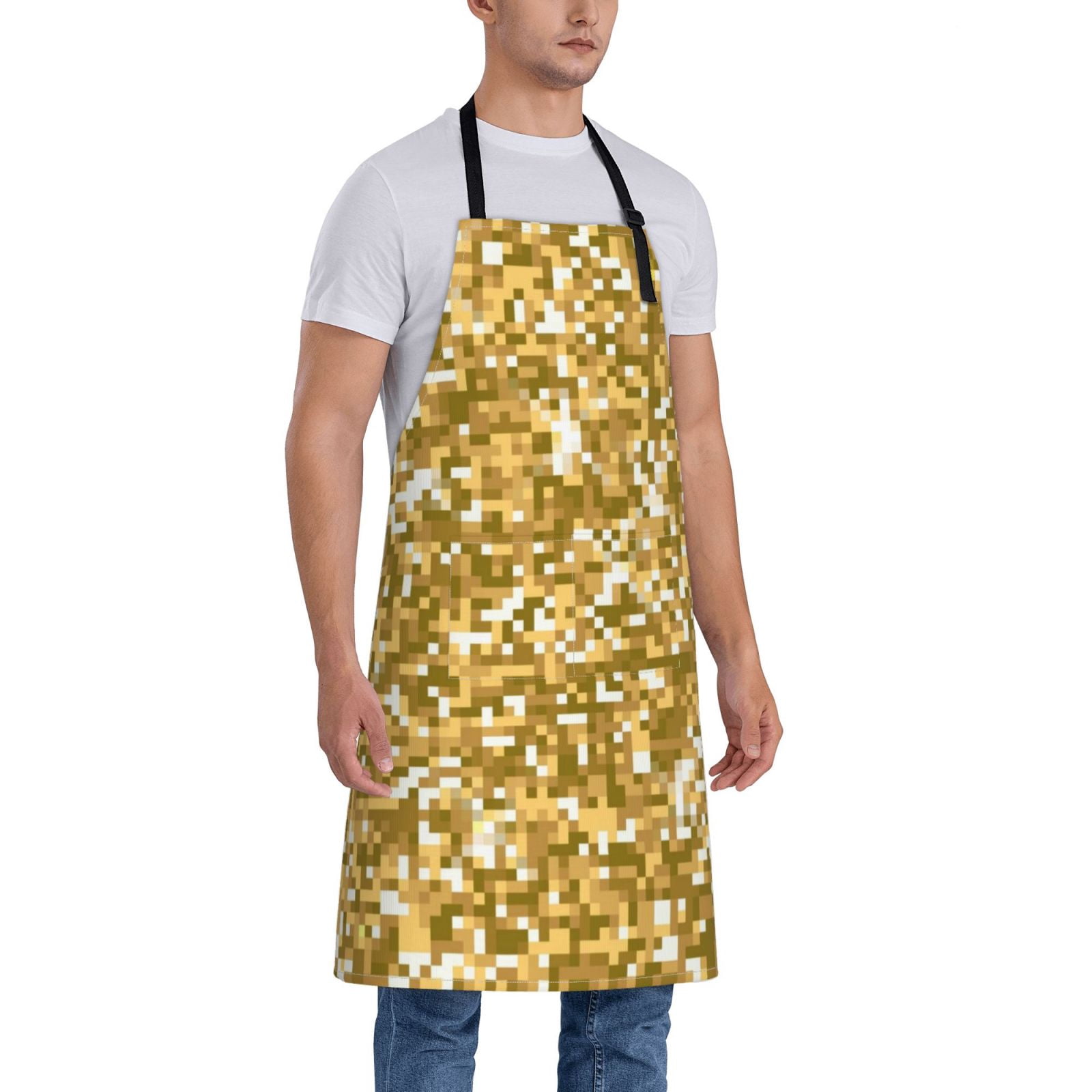 Kdxio Glitter Gold Apron with Pockets Adjustable Kitchen Aprons for Men Women Waterproof Aprons for Cooking,Drawing,Crafting, Baking Household Cleaning