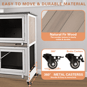 PETSCOSSET 36L Rabbit Hutch Indoor Wooden 2 Story Bunny Hutch Rabbit Cage Outdoor Bunny Cage on 4 Metal Wheels and 2 Deeper Pull Out Trays,Ramp,Guinea Pig Pet House for Small to Medium Animals,Grey