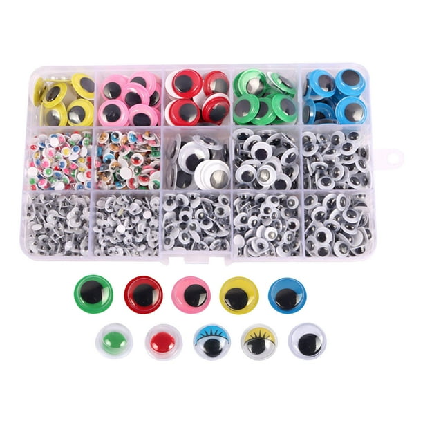 1120 pis Googly Wiggle Eyes Autoadhesivo en caja de plástico portátil, varios tamaños de 6-25 mm para manualidades DIY Decoriones Gloria Ojos saltones que se mueven