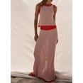 thumbnail image 5 of Yunliwuli Women's 2 Piece Knit Outfit, Striped Round Neck Crop Tank Tops Elastic Waist Long Skirt Set for Beach Party Club, 5 of 10