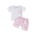 thumbnail image 1 of Faithtur Ensemble d'Été 2 Pcs pour Bébé, T-Shirt à Manches Courtes avec Poche + Short à Damier, 1 of 9