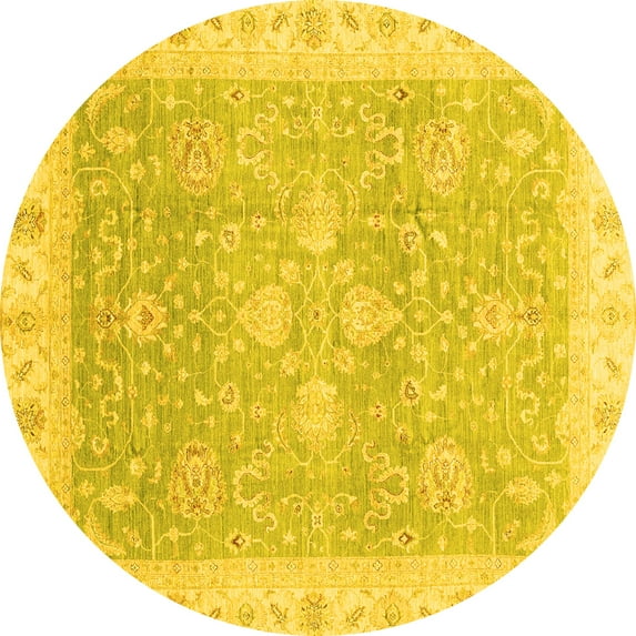 Ahgly Company Machine Washable Indoor Round Oriental Yellow Traditional Area Rugs, 7' Round