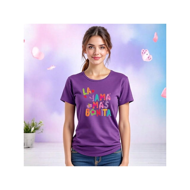 Playera La Mamá Más Bonita con Estilo Acuarela – Diseño Dulce y Femenino Color Morado Talla Extra Grande Marca Emil SaEs