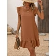 thumbnail image 3 of Cuteduck Womens Dresses Ruffle Sleeve Ruffle Hem Round Neck Textures Casual Dresses S-XL, 3 of 7